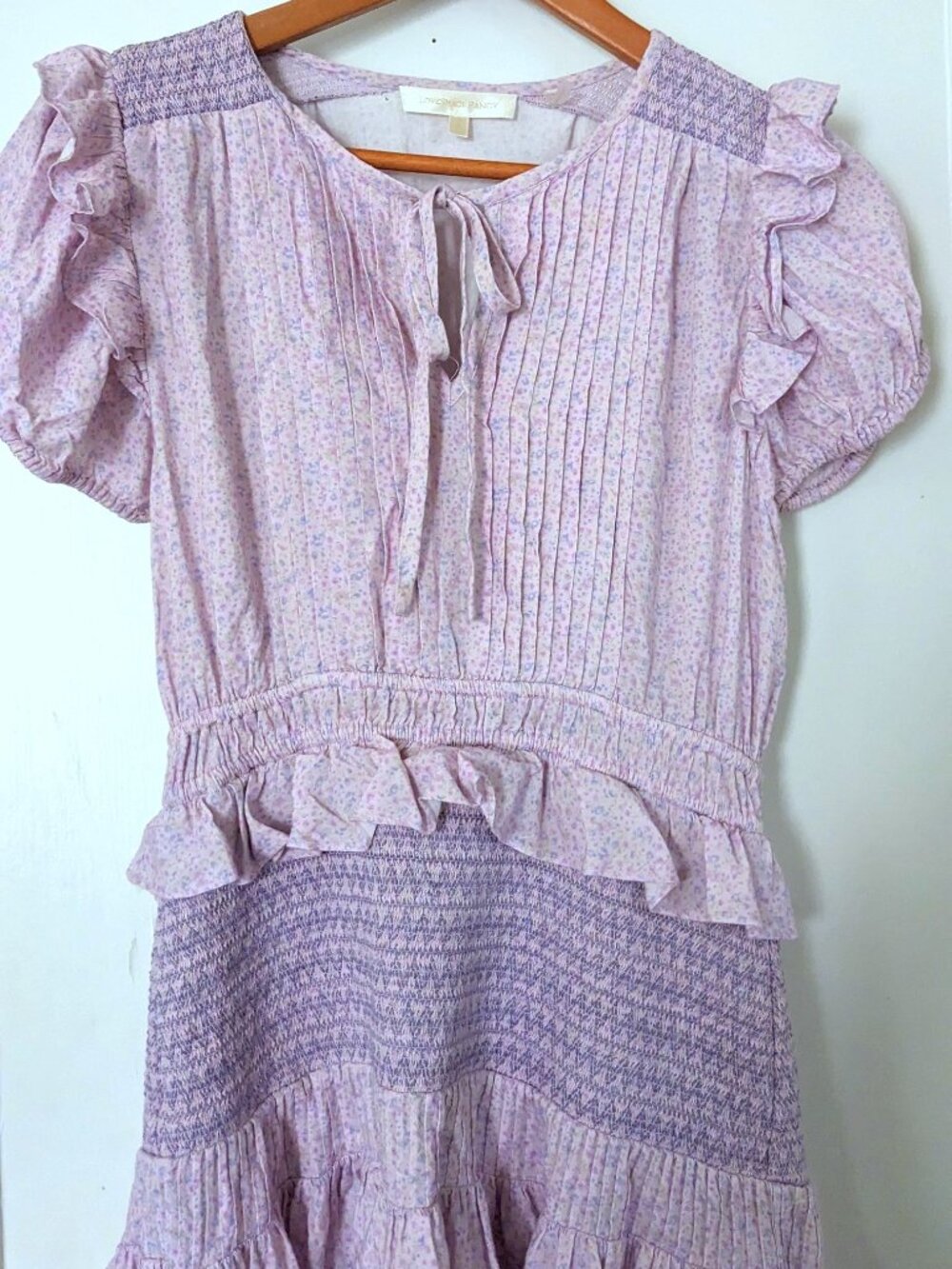LoveShackFancy Toto Mini Dress Lavender Floral Smocked Size S - Picture 5 of 10